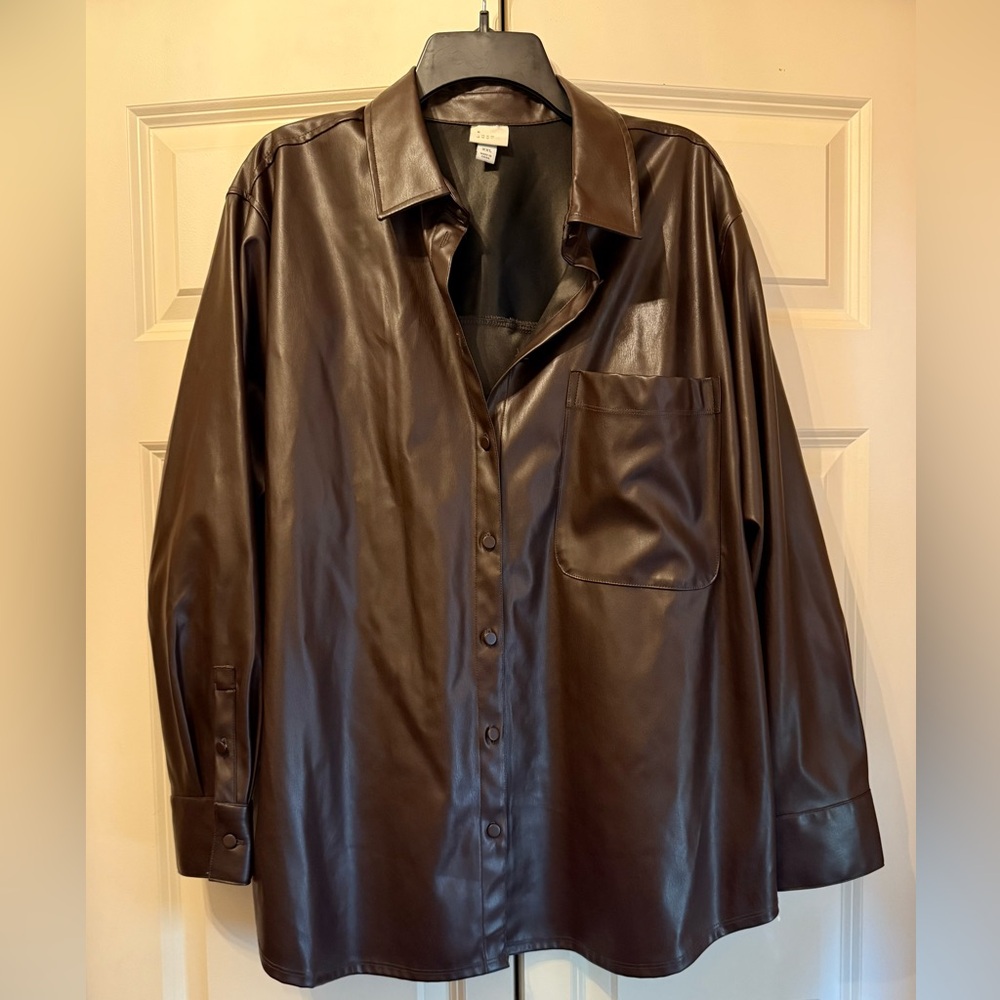 a new day Brown Faux Leather Button-Front Shirt Jacket